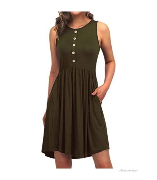 EASYDWELL Sleeveless Casual Summer Flare Tshirt Dress with Pockets Sundresses for Women