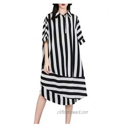 ellazhu Women's Summer Baggy Striped Long Blouse Dress GY1934