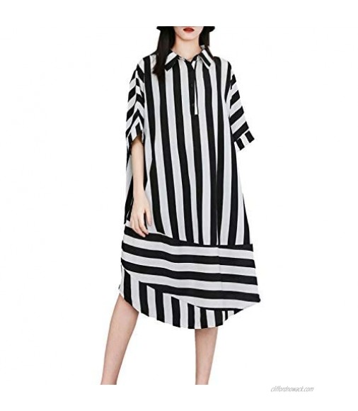 ellazhu Women's Summer Baggy Striped Long Blouse Dress GY1934