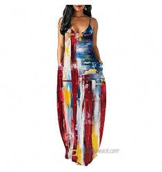Maxi Dresses for Women Summer Classic and Comfortable Sleeveless Casual Independence Day Printed Sundress