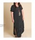 Tongmingyun Womens Plus Size Maxi Dresses Striped V Neck Short Sleeve T Shirt Casual Summer Long Dress with Pockets