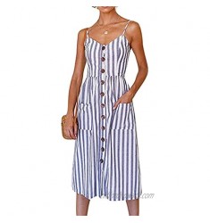 Women Summer Casual Dresses Floral Swing Midi Beach Dresses Striped Strap