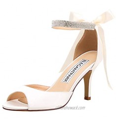 ElegantPark Women Peep Toe High Heel Sandals Bridal Wedding Shoes For Bride Ankle Strap