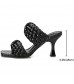 Women's Stiletto Mules Sandals Slip On Square Open Toe Dress Backless Heeled Slippers High Heel Slides