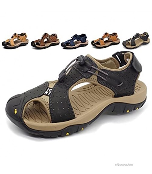 Asifn Closed Toe Men Outdoor Hiking Sandals Water Shoes Slides Traveling Walking Fishermen Leather Climbing Summer