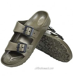 DL Men's EVA Slides Sandals Adjustable Double Buckle Flat Sandals for Men Slide On Summer Shoes Lightweight Waterproof Beach Slide Slippers Non-Slip