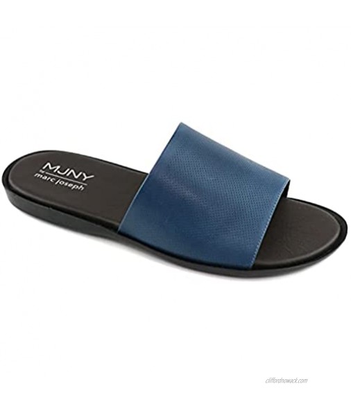 MARC JOSEPH NEW YORK Mens Casual Comfortable Lightweight Fashion Genuine Leather Slip on Slide Indoor and Outdoor Open Sandal Anti Slip Cushion Support Slipper