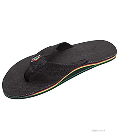 Rainbow Sandals Hemp Rasta - Single Layer Black Hemp with Rastafarian Colored Mid Sole Mens