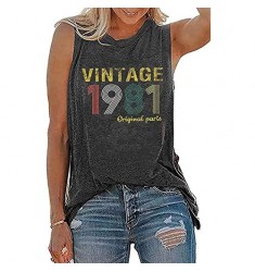 40th Birthday Gift Shirts Tank Top Vintage 1981 Original Parts Vest Tshirt Women Graphic Retro Birthday Casual Tee Tops