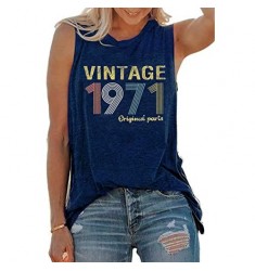 50th Birthday Gift Tank Tops Vintage 1971 Original Parts Sleeveless Shirts Womens Funny Birthday Graphic Casual Tee Tops