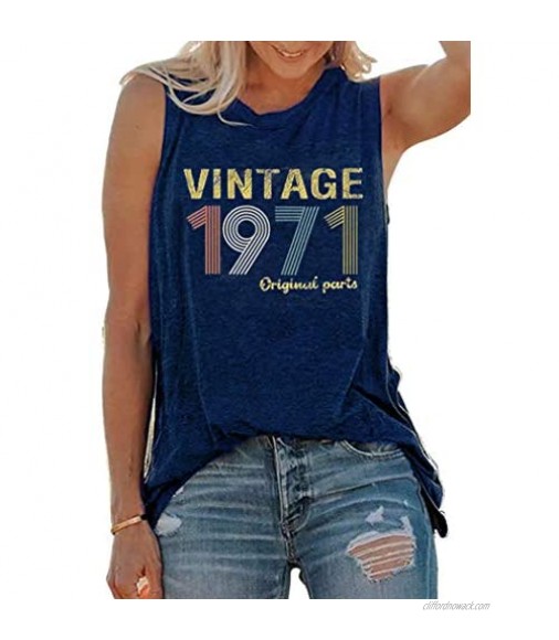 50th Birthday Gift Tank Tops Vintage 1971 Original Parts Sleeveless Shirts Womens Funny Birthday Graphic Casual Tee Tops