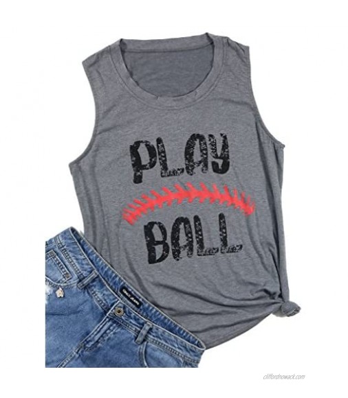 Baseball Tank Tops Womens Funny Play Ball Shirts Casual Letter Print Sleeveless Vest Graphic T Shirt Muscle Tees