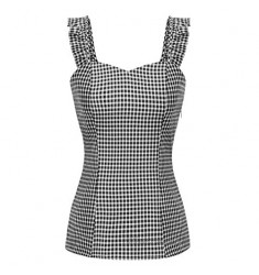 Belle Poque Women's Sleeveless Ruffle Strap Tank Top Slim Shirts 1950s Pin Up