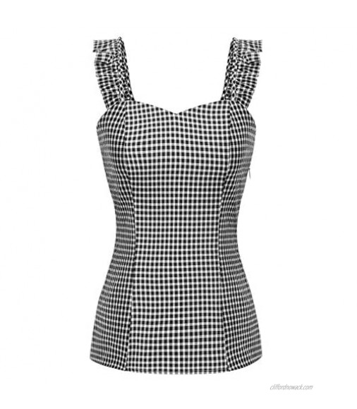 Belle Poque Women's Sleeveless Ruffle Strap Tank Top Slim Shirts 1950s Pin Up