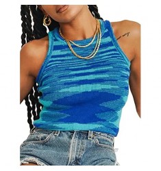 Dwnval Y2K Knit Crop Top for Women Sleeveless Off Shoulder Cami Basic Cropped Casual Crewneck Racerback Slim Tank Tops