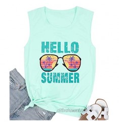 EGELEXY Hello Summer Tanks Top Women Funny Letter Print Beach Muscle Vests Casual Sleeveless Vacation Shirts Top