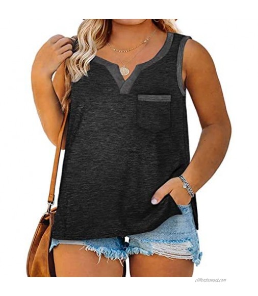 Kaxindeb Women's Plus Size Casual Tank Tops Summer Sleeveless V Neck Loose Tee Shirts with Pocket