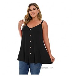LARACE Spaghetti Strap Tank Tops for Womens V Neck T Shirts Plus Size Sleeveless Tunic Buttons Summer Camisole