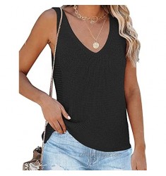 LOMON Women's Knit Tank Tops Sleeveless V Neck Sweater Vest Summer Loose Casual Shirts Blouses