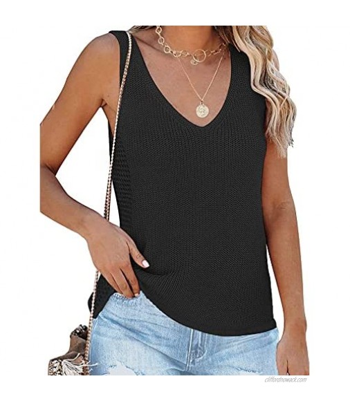 LOMON Women's Knit Tank Tops Sleeveless V Neck Sweater Vest Summer Loose Casual Shirts Blouses
