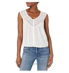 Lucky Brand Women's Sleeveless Button Up Geo Embroidered Tank Top