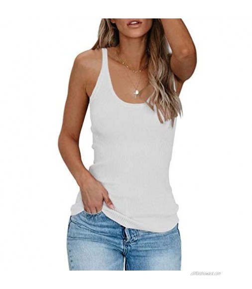 Pepochic Women's Summer Workout Tank Top Scoop Neck Ribbed Cami Casual Sleeveless Tunic Shirt