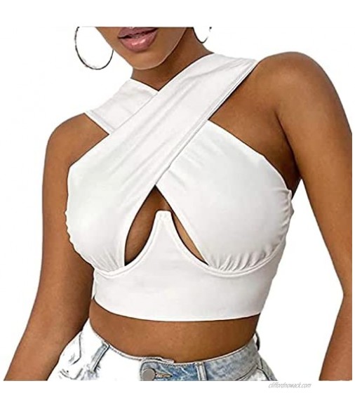 Plus Size Criss Cross Halter Tops for Women Cut Out Backless Bandage Wrap Tie Tank Tops Party Streetwear