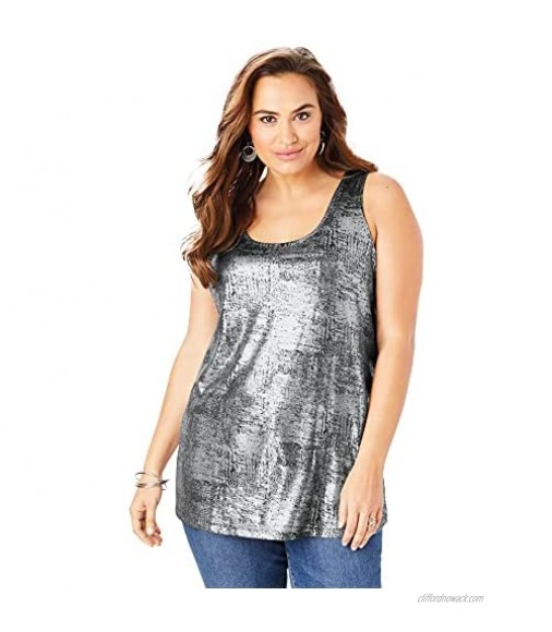 Roamans Women's Plus Size Scoopneck Metallic Tank Top Top Sleeveless Sparkle Shirt