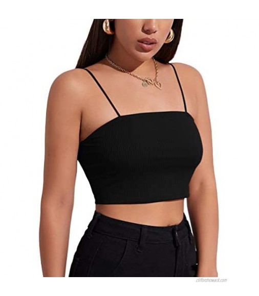 SheIn Women's Casual Summer Solid Knit Strapless Basic Crop Bandeau Tube Top