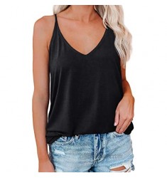 Spriolim Women's V Neck Strappy Cami Tank Tops Sleeveless Loose Casual Summer Blouse Shirts