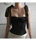 Velius Women's Sleeveless Camisole Tie Shoulder Mesh Strap Tank Crop Tops