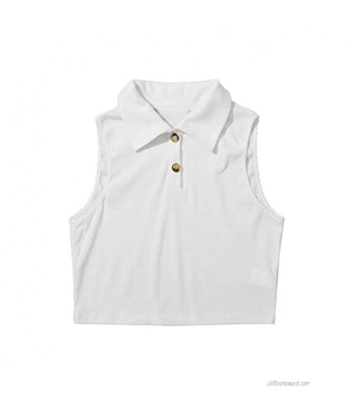 Verdusa Women's Casual Button Front Sleeveless Rib Knit Crop Tank Top