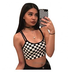 Women Sexy Checkerboard Print Strap Backless Plaid Camis Streetwear Crop Tops