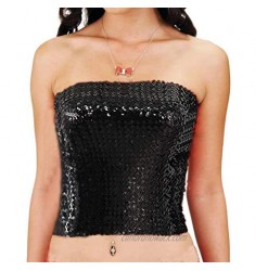 Womens Sparkly Sequin Mermaid Crop Tops Strapless Metallic Tube Tops for Party Clubwear