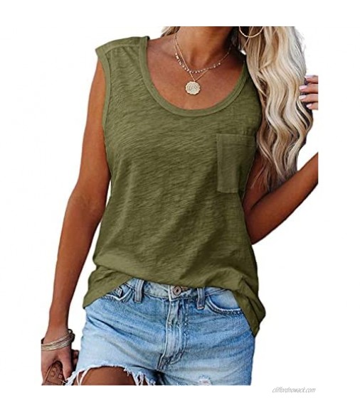 YEXIPO Womens Summer Tank Tops Sleeveless Scoop Neck Loose Fit Cotton Workout Tank Tops with Pocket