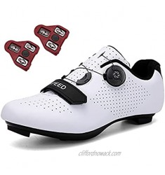 GENAI Men Road Bike Shoes Women Cycling Shoes Included Cleats(Combination Set) Compatible with Look SPD/SPD-SL for Outdoor/Indoor Cycling Exercise Shoes White