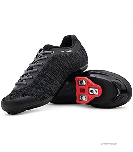 Tommaso Strada Aria Knit Lace Up Dual Compatible Road Bike Indoor Cycling Shoe and Bundle SPD Delta Black