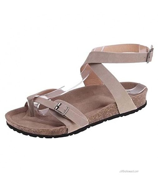 Roman Flat Sandals for Women Casual Summer Open Clip Toe Ankle Strap Strappy Sandals Slingbacks Outdoor Beach Comfort Shoes