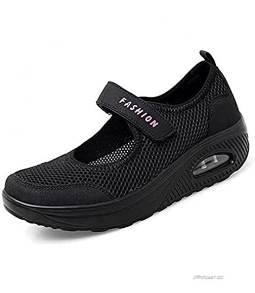 AUGJJ Women’s Stretchable Breathable Lightweight Walking Shoes Comfy Breathable Walking Shoes Non-Slip Adjustable Breathable Buffer