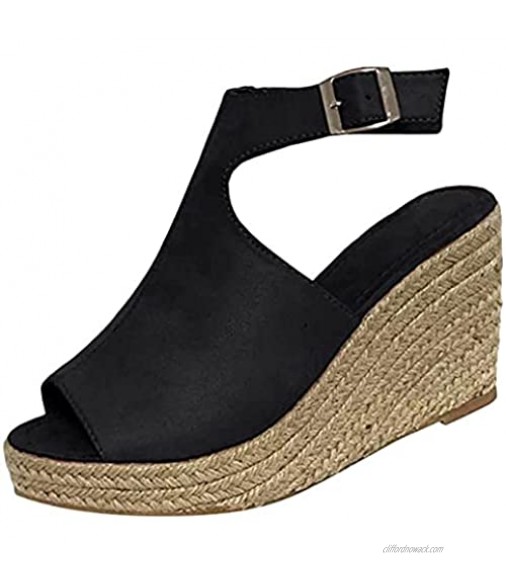 oiangi Wedge Sandals for Women Platform Strappy Espadrilles Sandals Strap Open Toe Casual Summer Beach Sandals Shoes
