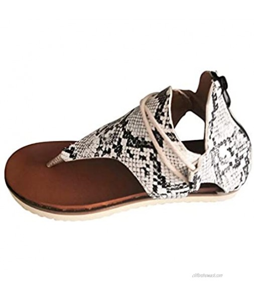 BFSAUHA Sandals for Women Ladies Casual Vintage Leopard Flip Flop Wedges Zipper Shoes Espadrilles House Slippers