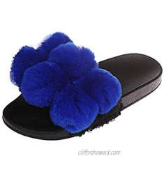 Women's Flip-Flops Sandals Women's Fashion Solid Color Furry Ball Slippers Casual Flat Flip-Flops Women's Flip-Flops