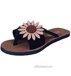 Women's Platform Wedge Sandals Women's Casual Fashion Flip Flops Suede Flower Flip Toe Flat Beach Shoes Women's Flip-Flops