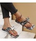 Women's Slide Sandals Women's Fashion Crystal Bow Flip Toe Casual Beach Sandals And Slippers Women's Flat Sandals