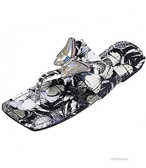 Women's Slide Sandals Women's Fashion Crystal Bow Flip Toe Casual Beach Sandals And Slippers Women's Flat Sandals