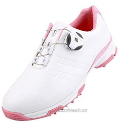XSJK Women's Golf Shoes Waterproof Non-Slip Sports Shoes with Upgrade Insole Rotating Button Shoelace Design to Hit More Stable Pink 35