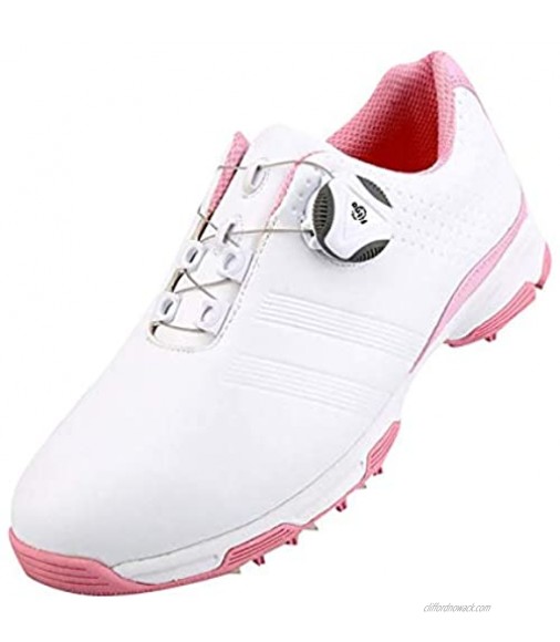 XSJK Women's Golf Shoes Waterproof Non-Slip Sports Shoes with Upgrade Insole Rotating Button Shoelace Design to Hit More Stable Pink 35