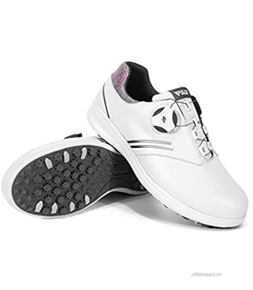 XSJK Women's Series Golf Shoes Outdoor Waterproof Non-Slip Sports Shoes with Upgrade Insole Rotating Button Shoelace Design Comfortable ​and Breathable Silver 37