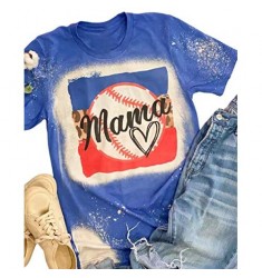 Bleached Baseball Mom Shirt for Women Funny Baseball Graphic Tees Short Sleeve Casual Vacation T Shirts Top