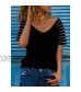 BLENCOT Womens Casual V Neck Long Sleeve Shirt Shirt Striped Sheer Patchwork Loose Fit Solid Blouse Tops Work